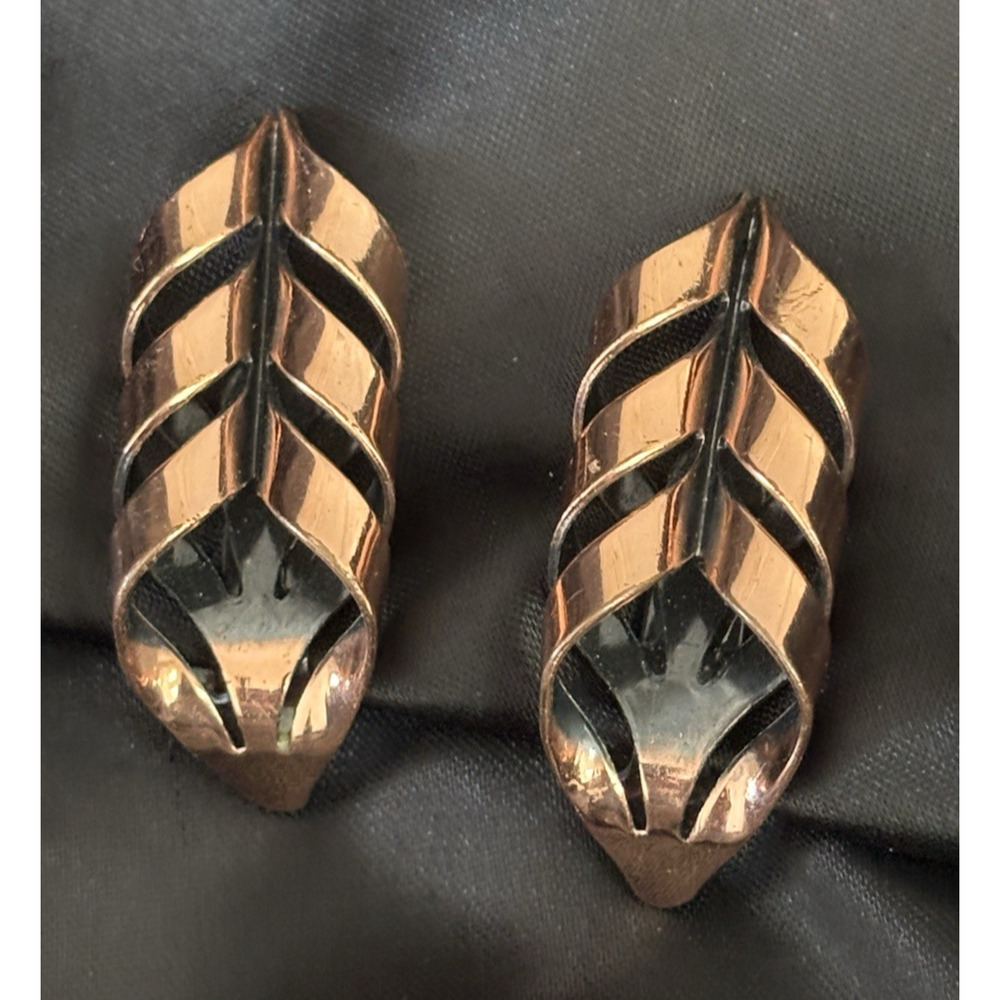 Vintage Matisse Renoir Copper Earrings Rhythm & Flame Leaf Design Mid-Century